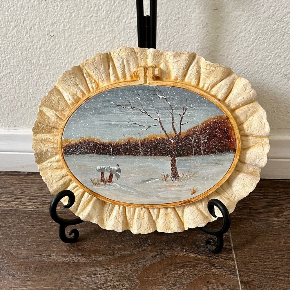 Ceramic Hand-Painted Winter Scene Wall Art